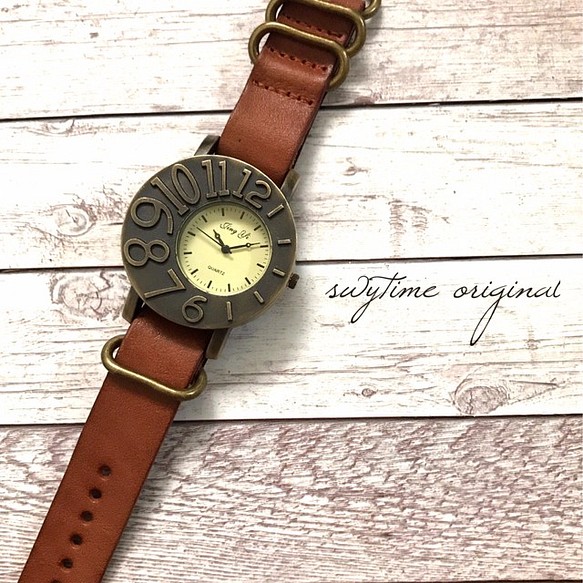 レザーウォッチ ライトブラウン 腕時計 メンズ レディース シンプル ギフト 人気 プレゼント 時計 1枚目の画像
