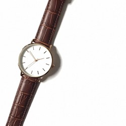 シンプル 腕時計 メンズ レディース 兼用 ダークブラウン　型押しレザー　 1枚目の画像