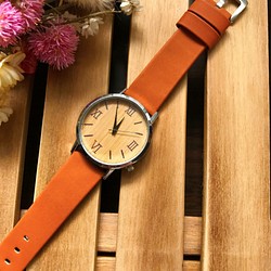 【温かみ溢れる木製腕時計】オレンジ　腕時計 メンズ レディース　 クリスマス プレゼントにも♪ 1枚目の画像