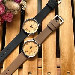【温かみ溢れる木製腕時計】木製 レザーペアウォッチ　腕時計 メンズ レディース　 クリスマス プレゼントにも♪ 1枚目の画像
