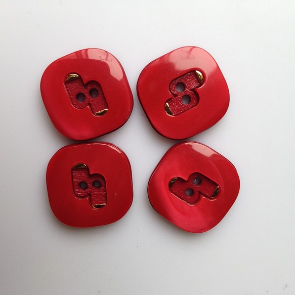 赤×金　大4個　昭和レトロ　デッドストック　ボタン（19） 1枚目の画像