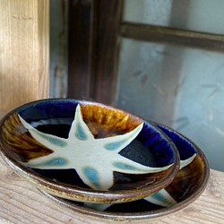 【アウトレット】7寸皿　星紋　２枚セット　やちむん　陶器　エドメ陶房　皿 1枚目の画像