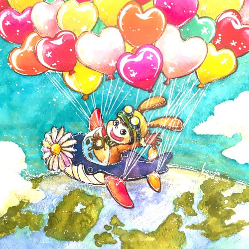 あなたの愛を届けに行くよ ハートの風船 ハートのイラスト 空を飛ぶ はんだまさみ イラスト はんだまさみ 通販 Creema クリーマ ハンドメイド 手作り クラフト作品の販売サイト
