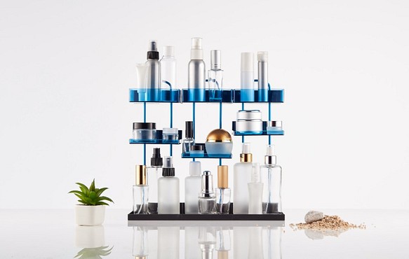 磁吸式化妝品瓶罐收納架-3入組-知性藍 第1張的照片