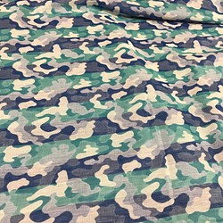 ジャガード織ダブルガーゼ綿100%生地迷彩柄水色 1枚目の画像