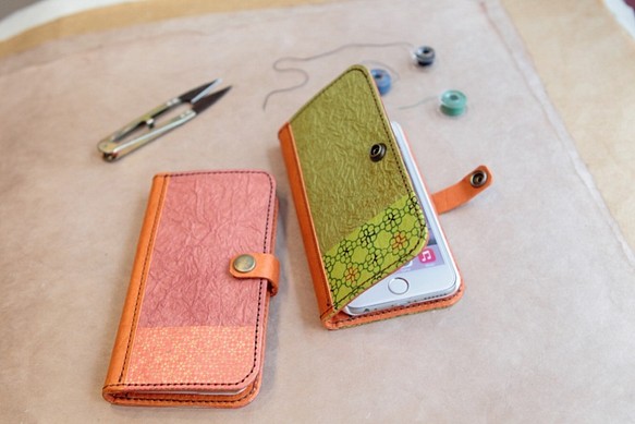 日本紙和粉紅色的皮革iphone6​​s case 〜 第1張的照片