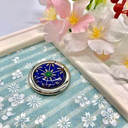 【友禅和紙】青×花柄スマホリング 1枚目の画像