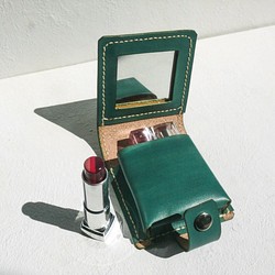 「不撞包」青草綠植鞣革真皮口紅盒（內含鏡子） 第1張的照片