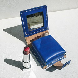 「不撞包」寶藍色植鞣革真皮口紅盒（內含鏡子） 第1張的照片
