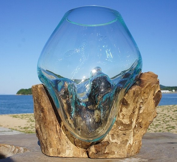 吹きガラスと天然木のオブジェXSP 金魚鉢 メダカ 水槽 アクアリウム テラリウム コケリウム 花瓶 流木ガラス