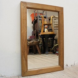 チーク材の壁掛け鏡 60cm×40cm 緑色 グリーン 木製フレーム 無垢材 鏡(壁掛け式) アウトレット特販