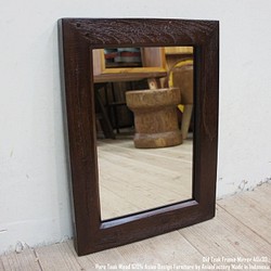 オールドチーク材のミラー 40cm AB 壁掛け鏡 チーク無垢材フレーム  古材フレーム 無垢材 古木 1枚目の画像