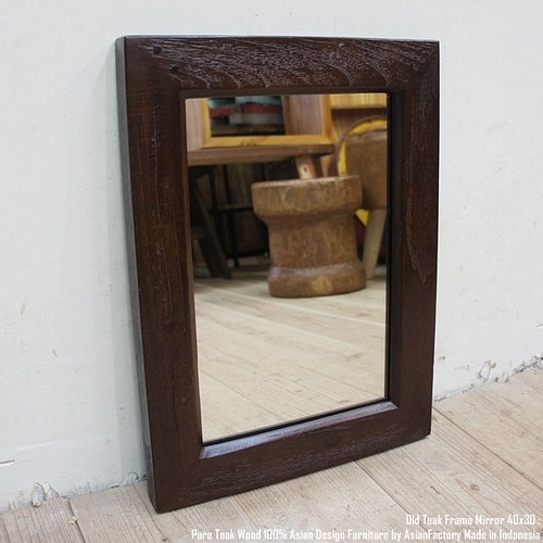 アンティーク風 姿見鏡 ミラー 床置き・壁掛け 鏡 無垢 木枠 