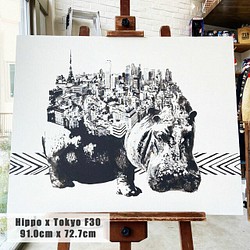 Hippo x Tokyo 手描き キャンバス モノクロアート F30号 (909mm×727mm) 1枚目の画像