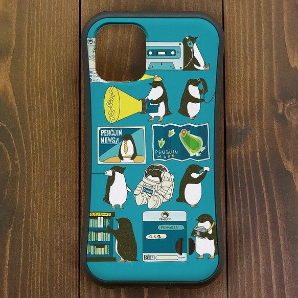 グリップケース【iPhone  12・11対応】ペンギン・スマートフォン ブルー  iPhone用 1枚目の画像