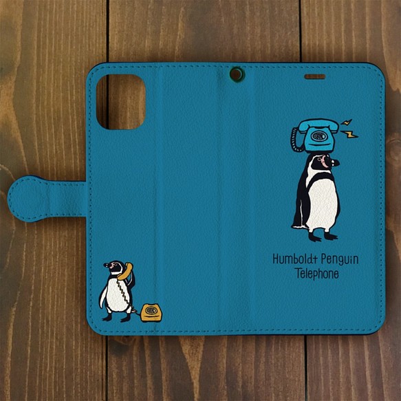 【iPhone 12対応】フンボルトペンギン・シンプル・ブルー手帳型  Plus・ XR・ XS Max用【ペンギン】 1枚目の画像