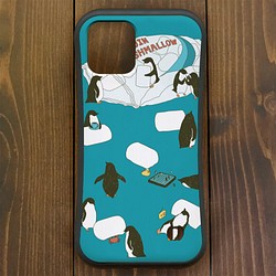 ペンギン【iPhone12・iPhone11対応】ペンギンマシュマロ・ブルー　グリップケース 1枚目の画像
