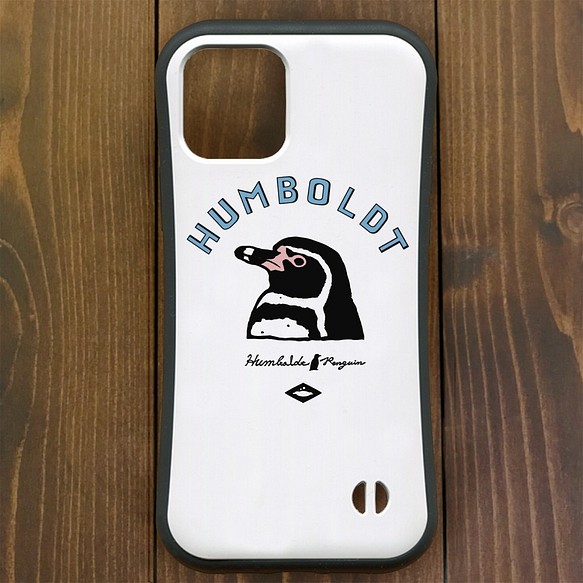 ペンギン【iPhone12・iPhone11対応】フンボルトペンギンロゴ・ホワイトグリップケース iPhone用【各機種 1枚目の画像