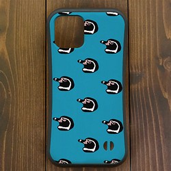 【iPhone12・iPhone11対応】フンボルトペンギンパターン・ブルー グリップケース iPhone用【各機種 1枚目の画像