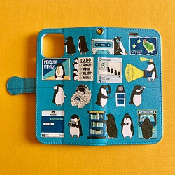 【iPhone11Pro 対応】ペンギン・スマートフォン ブルー手帳型スマホケースiPhone用【各機種あります】 1枚目の画像