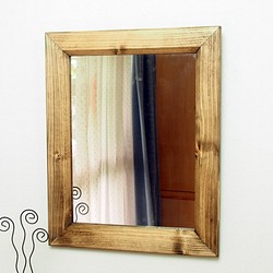 【ミラー・鏡】アンティーク風壁掛けミラー　※ナチュラル色にも出来ます 1枚目の画像