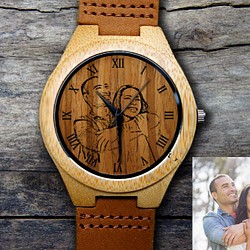 来图定制照片。天然竹木 真皮表带手表！送朋友 送同学 送恋人 客制化礼物 第1張的照片