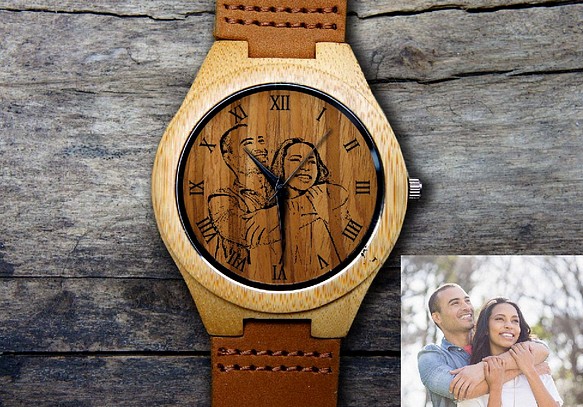 来图定制照片。天然竹木 真皮表带手表！送朋友 送同学 送恋人 客制化礼物 第1張的照片