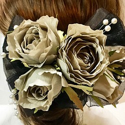 花の髪飾り　ヘッドドレス　アンティークグレーローズ　結婚式 パーティー お呼ばれ プレゼント　1807-ER 1枚目の画像