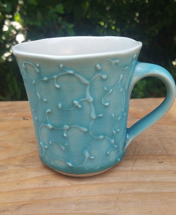 トルコ青唐草模様のコーヒーカップ(円柱型) 1枚目の画像