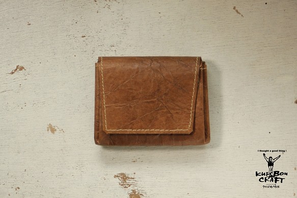 【軽量　紙製　ロウビキ　手縫い】ジャバラミディアム財布　こはぜ留め　蝋びき紙製　35062461 1枚目の画像