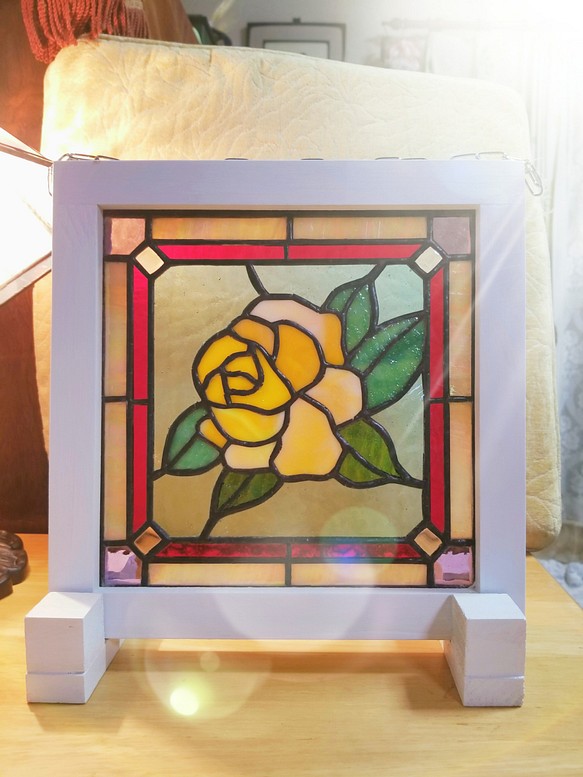 ステンドグラスパネル幸運の黄色い薔薇2(1264)1338