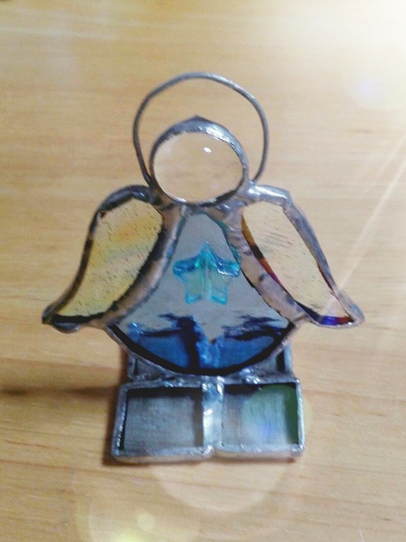 ステンドグラス製　エンジェル(天使)のオーナメント(ブルー、ピンク) 1枚目の画像