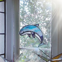 ステンドグラス　イルカのサンキャッチャー 1枚目の画像