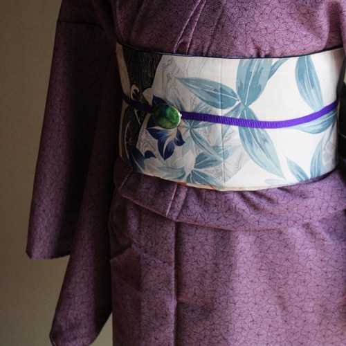江戸小紋 肌なじみのいい紫は落ち着いた雰囲気 変わり青海波柄 裄65.5 
