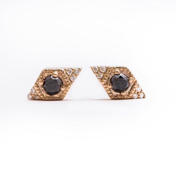 Black Diamond 14k Yellow Gold Handmade Earrings/宇宙黑/菱形/幾何圖形 第1張的照片