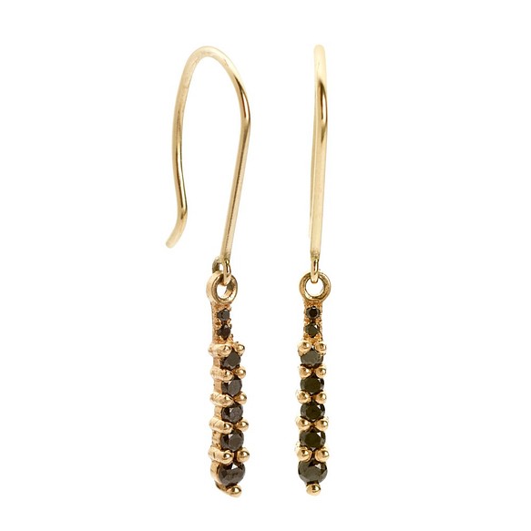 "Inez"Drops Diamonds 14k Yellow Gold Handmade Earrings/黑鑽/白鑽 第1張的照片