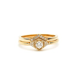 "Wedding Sets03" White Diamond 14K Gold Ring/堆疊戒/線戒/求婚/婚禮/幸福 第1張的照片