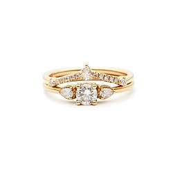 "Wedding Sets01" White Diamond 14K Gold Ring/堆疊戒/線戒/求婚/婚禮/幸福 第1張的照片