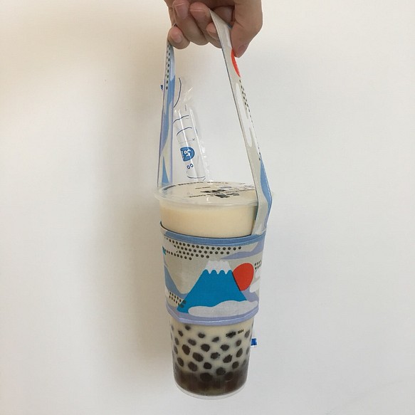 Mogumama-布作環保飲料提帶-富士山款（藍） 第1張的照片