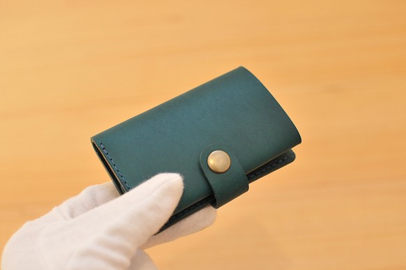 イタリアンレザーのコンパクトウォレット オルテンシア（青）革財布 小さい財布 三つ折り財布 レザーウォレット 1枚目の画像