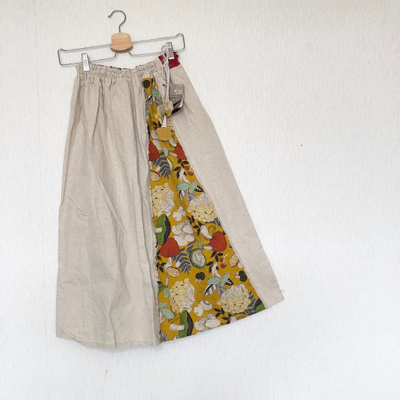 綿麻キノコ生地の3wayスカート1 1枚目の画像