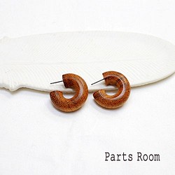 [2件]木圓耳環[棕色] [無鈦柱扣] -mt-3112 第1張的照片