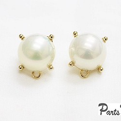[2件]大玻璃珍珠刺穿[白色] [鈦柱/不帶扣] -mt-2305 第1張的照片