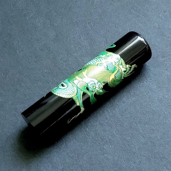 芯持黒水牛印鑑セット 15mm 蒔絵(龍) 印鑑ケース・印鑑箱付き