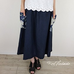[予約販売]　ヨーロッパグレイッシュネイビーリネンサイドポケットスカート 1枚目の画像