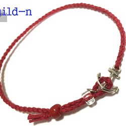 guild-n ★ 赤 錨 碇 イカリ アンカー フック ヘンプ 麻 アンクレット ブレスレット ミサンガ メンズ 1枚目の画像