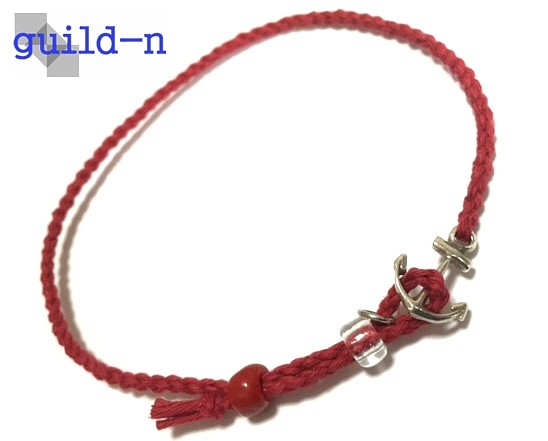 guild-n ★ 赤 錨 碇 イカリ アンカー フック ヘンプ 麻 アンクレット ブレスレット ミサンガ メンズ 1枚目の画像