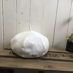 春夏ベレー帽　コットン100％　キナリ×オフホワイト　Sサイズ 1枚目の画像