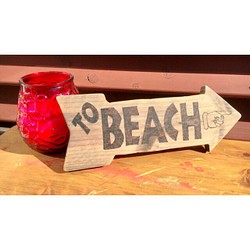 ★西海岸風なシルバーグレイの木製標識 ビーチ 1枚目の画像