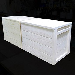 Woodbox450 ペイルホワイト、収納ボックス、ベンチ、スツール、 1枚目の画像